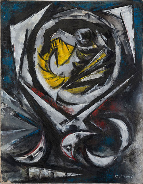 近藤竜男〈機構A(Composition)〉油彩・カンヴァス、116.7×91.0、アジア青年美術展、1957