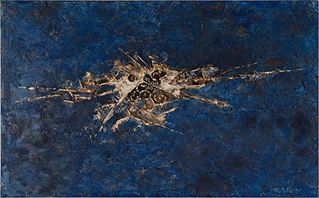 近藤竜男〈作品(E)〉石膏・油彩・金属・蝋・パネル、73.0×117.0、第5回村松画廊個展、1960